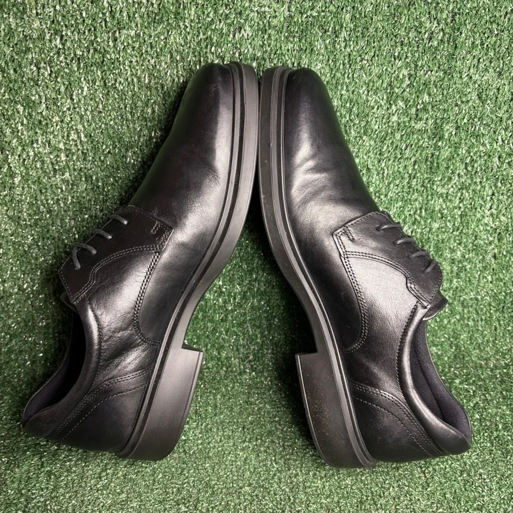ECCO Helsinki 2.0 Leather Lace Up Square Toe Derby Dress Shoes Black Mens 12.5